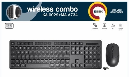 Kit Teclado Mouse K-mex Ka-6029+ma-a734 Sem Fio Preto