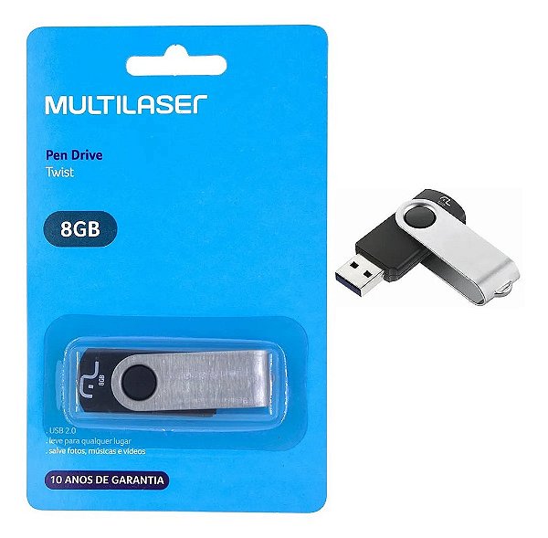 PEN DRIVE 8 GB TWIST PRETO USB 2.0 PD587 MULTILASER