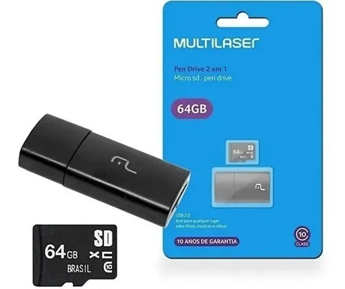 PEN DRIVE ADAPTADOR MICRO SD + CART SD 64 GB CLASS10 MC164 MULTILASER