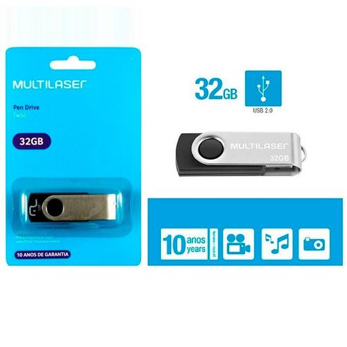 PEN DRIVE 32 GB TWIST PRETO USB 2.0 PD589 MULTILASER