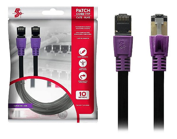 Cabo de Rede Patch Cord Cat8 Ftp 2000 Mhz / 40 Gbps - 10M - Roxo