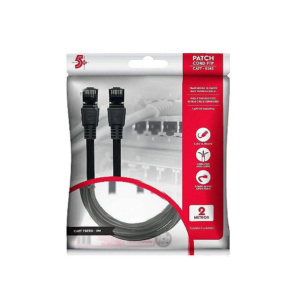 Cabo de Rede Patch Cord Cat7 Ftp 600 Mhz / 10 Gbps - 2M - Preto