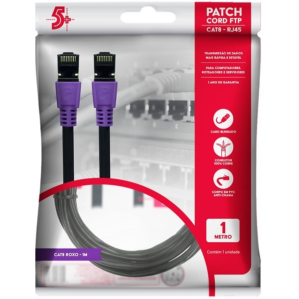Cabo De Rede Cat8 Rj45 Ethernet Patch Cord 40gbps 2000mhz 1mt