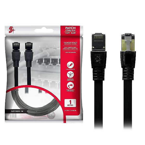 Cabo de Rede Patch Cord Cat. 7 Blindado Ftp 10 Gbps 1 Metro Preto
