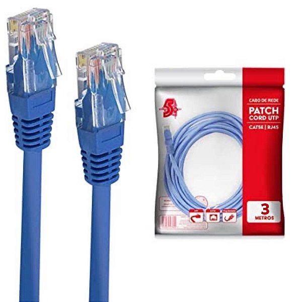 Cabo De Rede Patch Cord Cat5E Utp 3 Metros Azul 5+