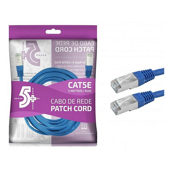Cabo De Rede Patch Cord  Cat5E Ftp Blindado - 5M - Azul