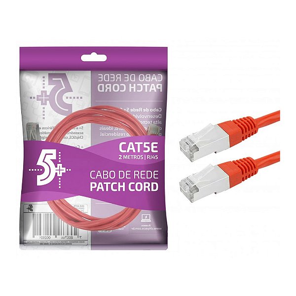 Cabo De Rede Patch Cord Cat5E Ftp Blindado 2M - Vermelho
