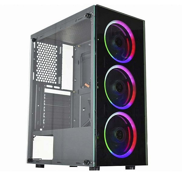 Gabinete Gamer KMex Divinus CG-AL10 Lateral Vidro 3 Fans Preto