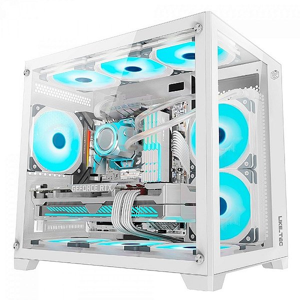 Gabinete Gamer Aquário Kirra Snow Liketec Com 4 Fan Argb Top