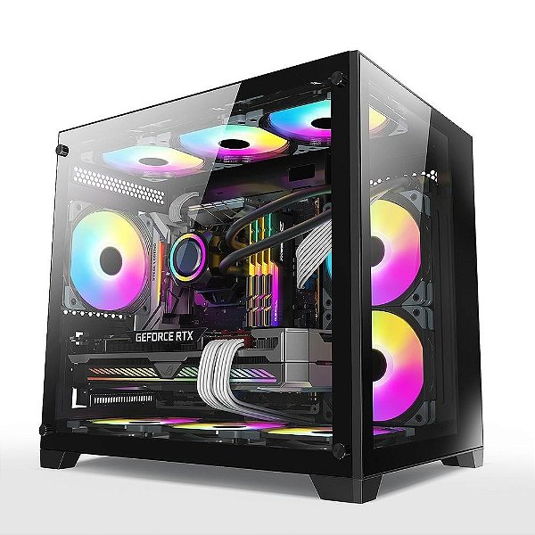 Gabinete Gamer Aquario Kirra Preto Rgb C/4x AFan Rgb Liketec