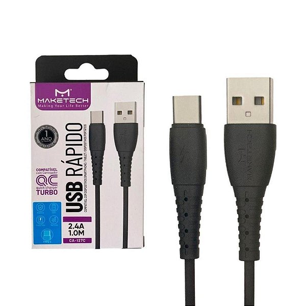 Cabo Usb Para Usb C Android Ca-127C 1M Preto Maketech