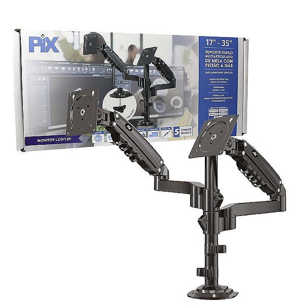Suporte Para 2 Monitores Ajustável 17" a 35" Pistão a Gás