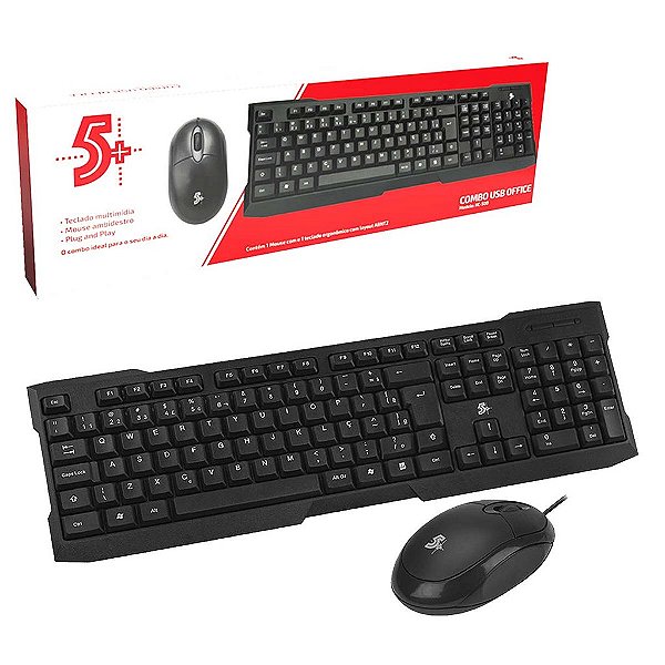 Kit Combo Office Mouse E Teclado 5+ Com Fio Usb Escritório
