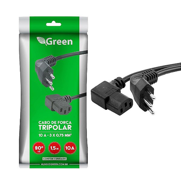 Cabo Tripolar Para Computador Monitor 10A 2x90 Graus 1,5M