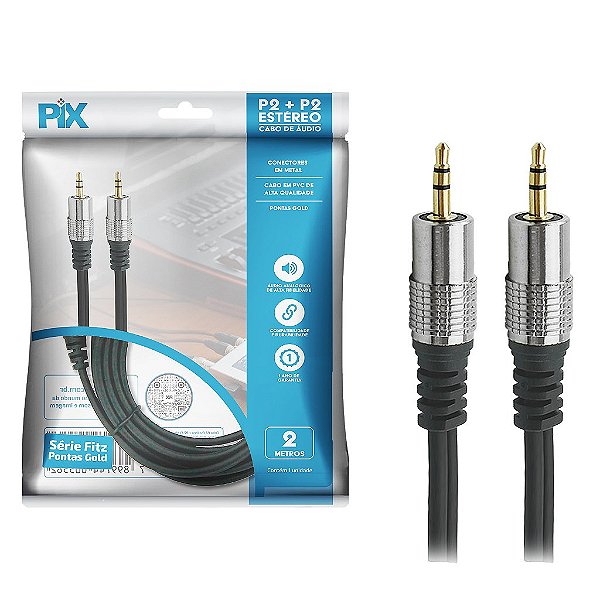 Cabo Áudio P2 3,5mm Fitz Estéreo Plug Metal Blindado 2M