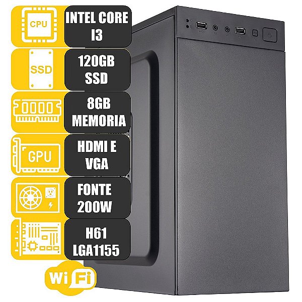 Computador Mdi I3 8gb Ssd 120gb Atx Gigabit Pdv Escritório