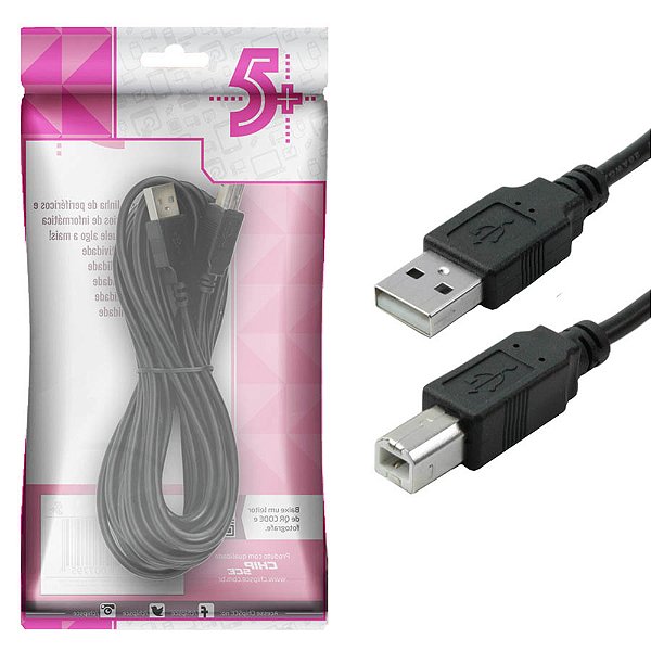 Cabo Usb 2.0 Para Scanner Impressora Multifuncional 5 Metros
