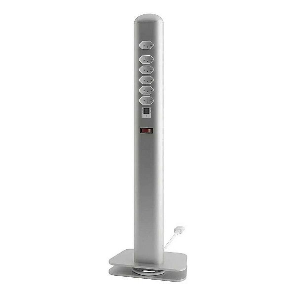 Totem Extensão Elétrica 6 Tomadas 1 Usb 1 Usb C Octoo Prata