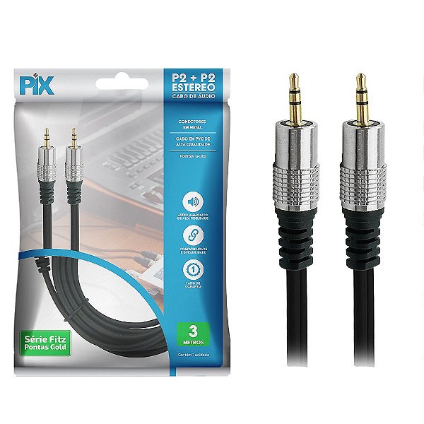 Cabo De Áudio P2 3,5mm Fitz Estereo Blindado Plug Metal 3M