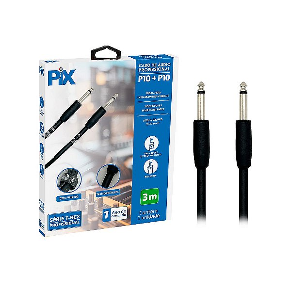 Cabo De Áudio P10 Para P10 Mono Para Guitarra 3 Metros