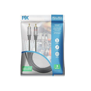 Cabo De Áudio Estéreo Rca 2x2 Fitz Ponteira Metal 3 Metros