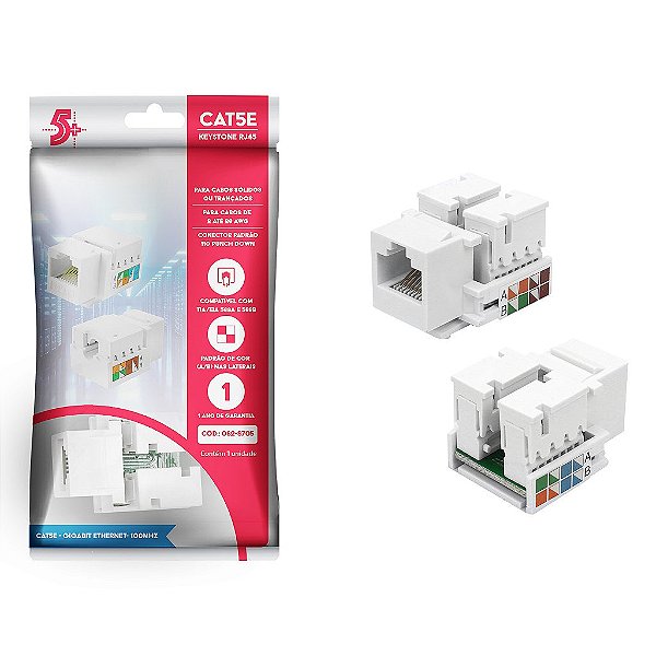 Keystone Rj45 Femea Branco Cat5E Gigabit Chip Sce Unidade