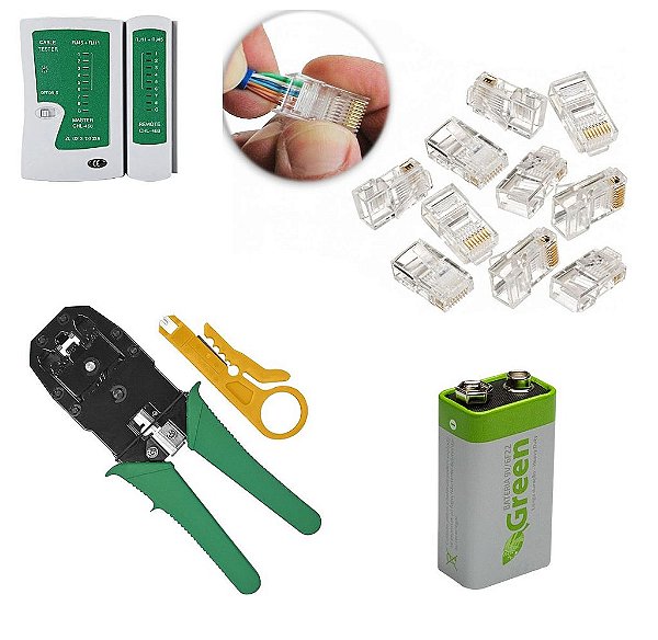 Alicate Crimpar Testador De Cabo C/ 9v 50 Plugs Rj45 Cat5e