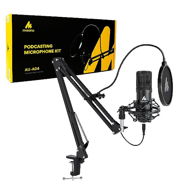Kit De Microfone Condensador Podcast C/ Suporte Braço Filtro