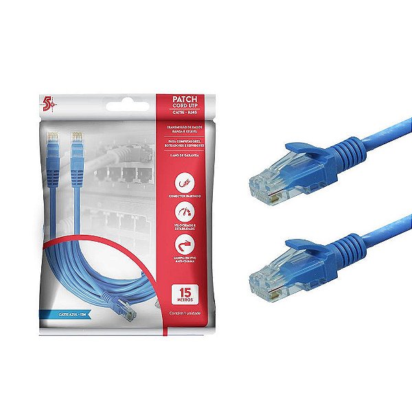 Cabo De Rede Internet Gigabit Cat5E Até 1Gb Azul 15 Metros