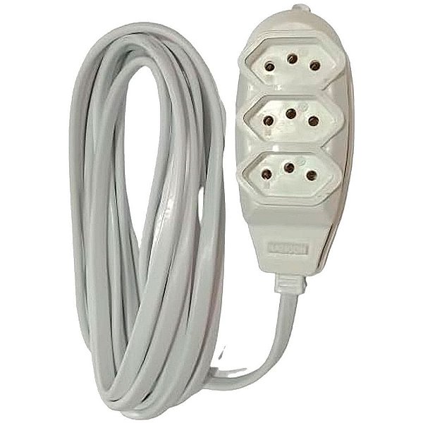 Extensao De 3 Tomadas Com 3 Pinos 3 Metros Branco