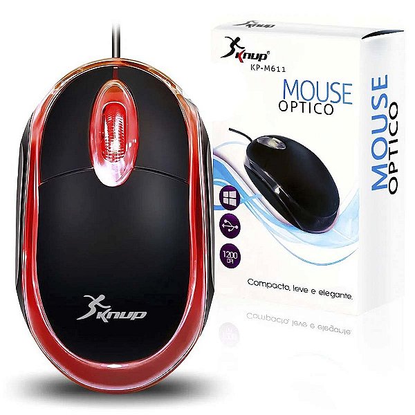 Mouse Knup USB Óptico 1200 DPI Preto 3 Botões Cabo 1,5m