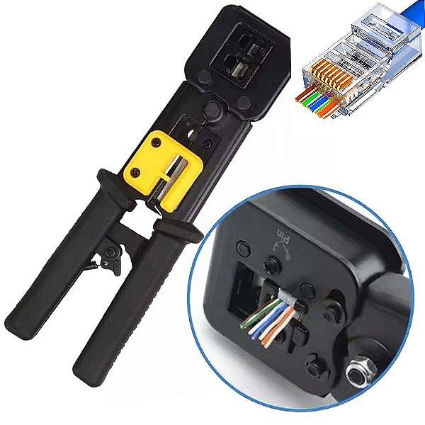 Alicate De Crimpar Passagem + 100 RJ45 Cat6 Passagem Vazado