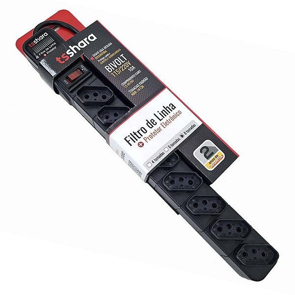 Filtro De Linha Ts Shara Protetor 8 Tomadas Bivolt 1,5M
