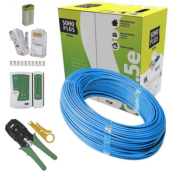 Kit Cabo Rede 100m Cat5e Furukawa Alicate Testador 9v 50rj45