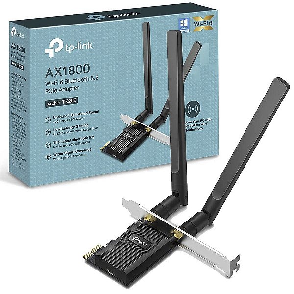 Placa Rede Wifi 6 Pcie Bluetooth 5.2 Archer Tx20e Ax1800