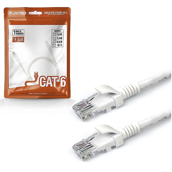 Cabo de Rede Patch Cord Plus Cable Cat.6 10M Branco Gigabit