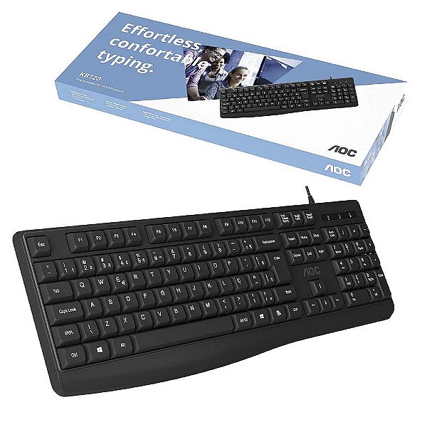 Teclado Com Fio Usb Escritorio Abnt Ç Aoc Kb120 Lançamento