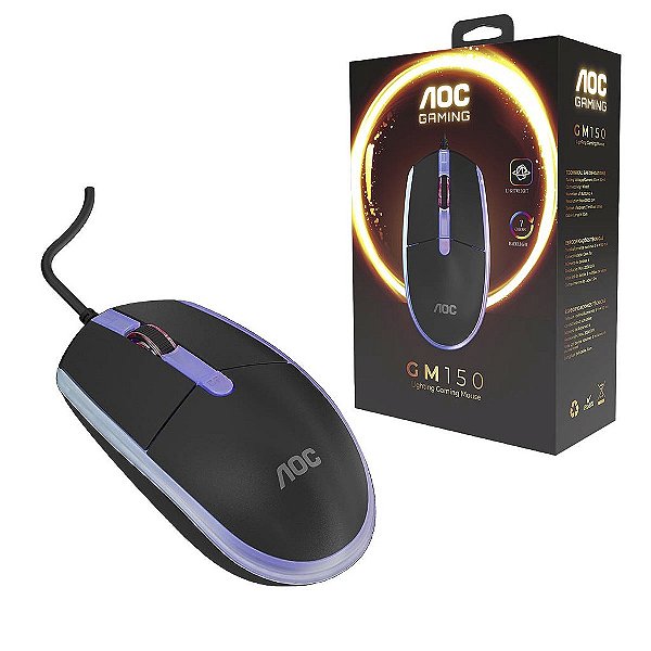Mouse Gamer Aoc Usb Rgb Rainbow 2000dpi 4 Botões Gm150B