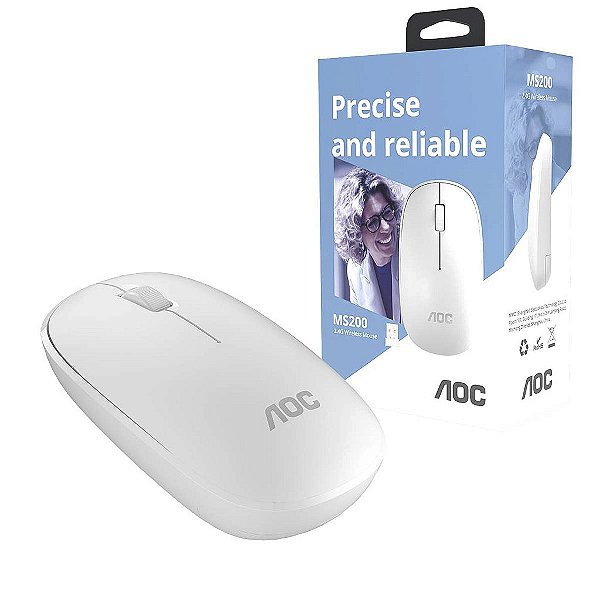 Mouse Optico Sem Fio Aoc 2,4Ghz Office Branco 1200dpi Ms200W
