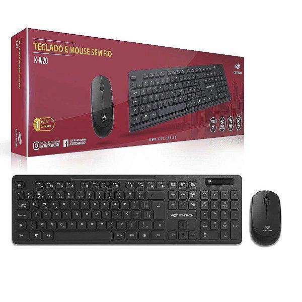 Kit Teclado E Mouse Sem Fio C3tech Multimídia K-W20BK Preto