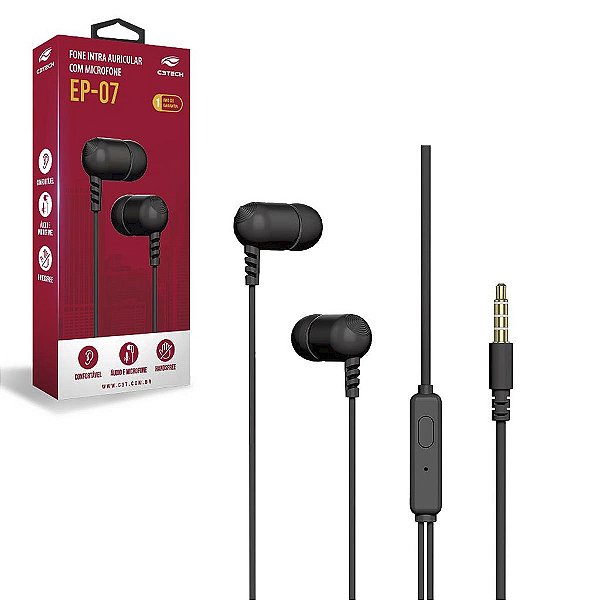 Fone De Ouvido P3 Para Celular Intra Auri Microfone Preto