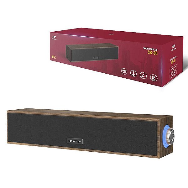 Soundbar 2.0 6W Conexao P2 Madeira Marrom Sb-30Bw Usb C3Tech
