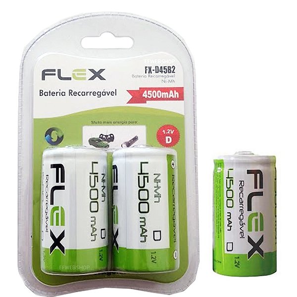 Pilha Recarregavel Tipo D Flex 4500mah Grande Lr20 Com 2 Und