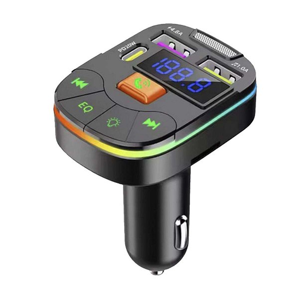 Carregador Transmissor Fm Usb C Para Carro Bluetooth Cartao