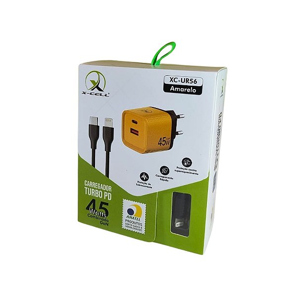 Carregador Turbo Tomada 45w Usb C Para Iphone Lightning 1m