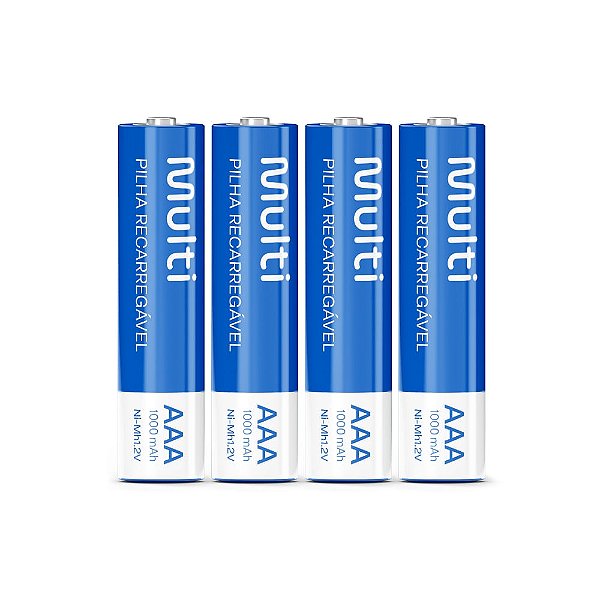 PILHAS RECARREGAVEIS AAA PALITO 1000MAH KIT 4 UNIDADES