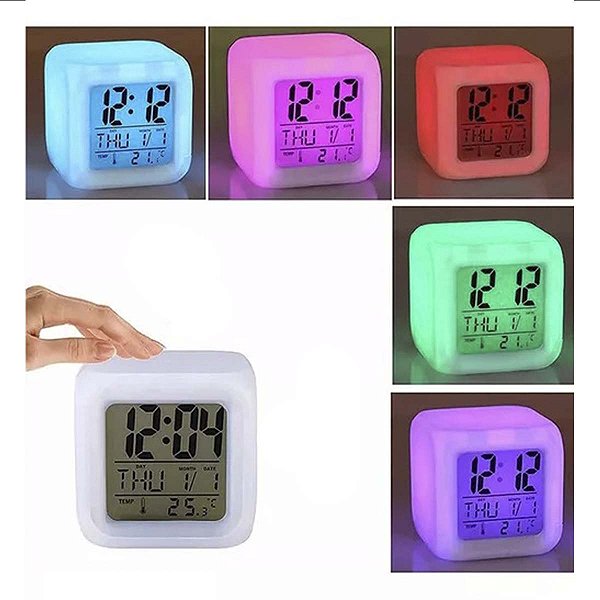 Relógio Despertador Digital Led Colorido Cor Rgb A Pilhas