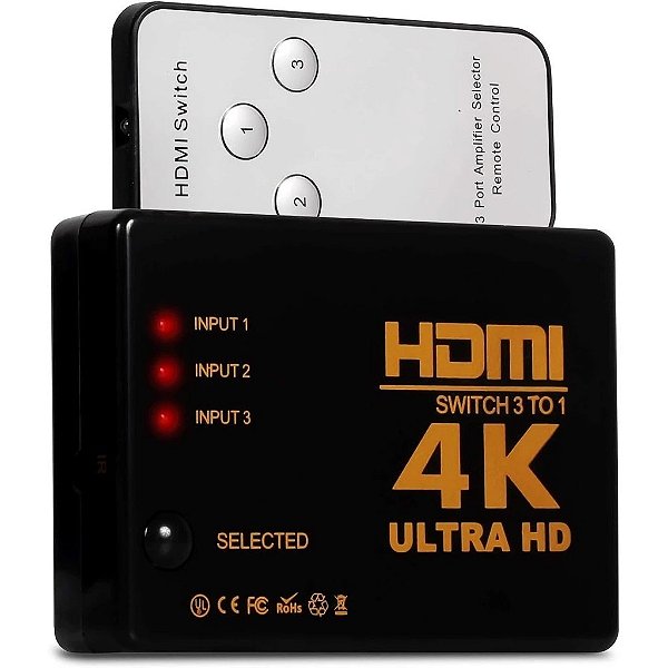 Adaptador Switch HDMI Divisor 3 Entrada 1 Saída 4k Full Hd