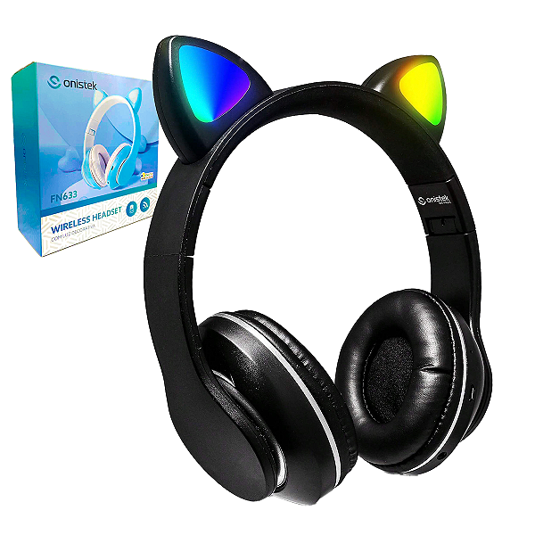 Fone De Ouvido Bluetooth Gatinho Cartão Micro Rgb Preto
