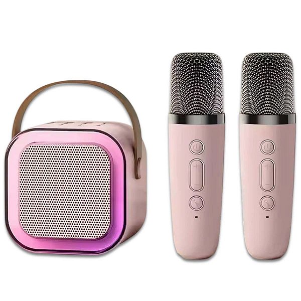 Caixa De Som Bluetooth Karaoke Portátil 2 Microfones Sem Fio